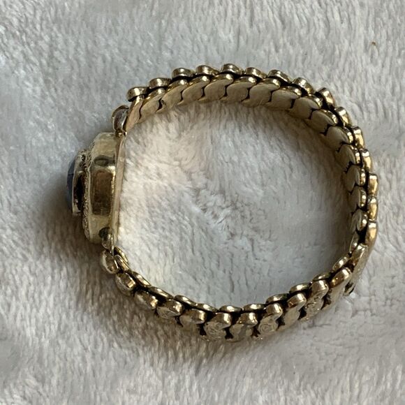 Vintage Co-Star Sweetheart Expansion Bracelet Gold Tone Blue Glass Heart 1940s - Picture 6 of 15